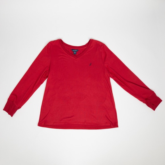 Nautica Mens Red Long Sleeve V‎ Neck T-Shirt Top Soft Stretch Large - Picture 8 of 13